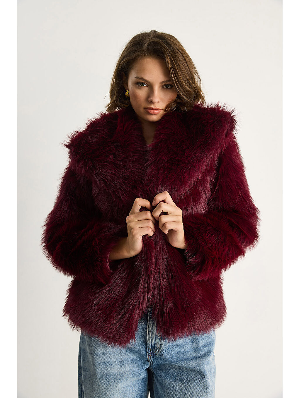 Bordo Kadın Kürklü Araboy Mont-1