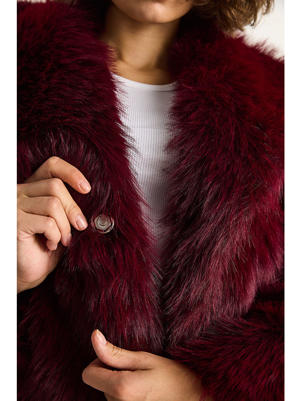 Bordo Kadın Kürklü Araboy Mont-6