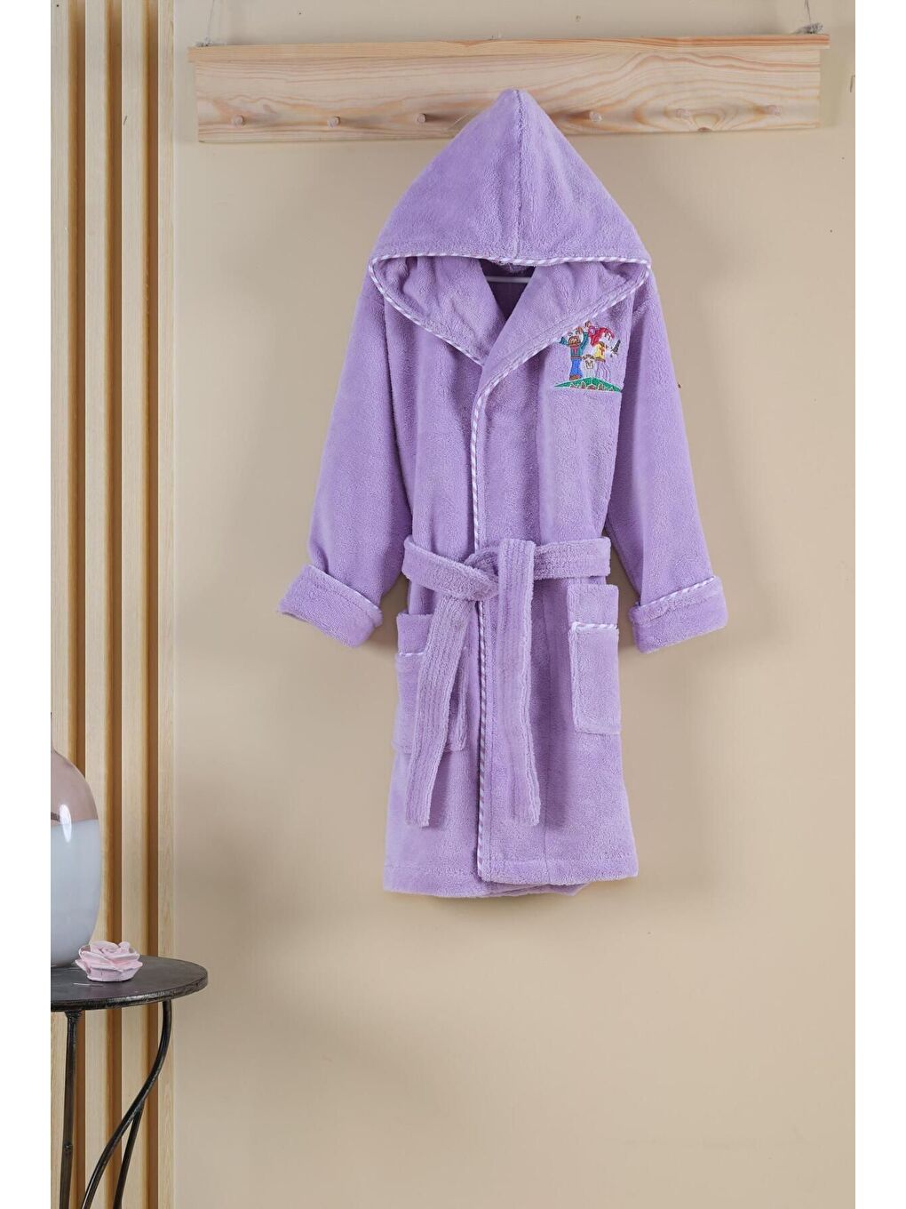 Lila Bambu Nakışlı Çocuk Bornozu - M.Craft