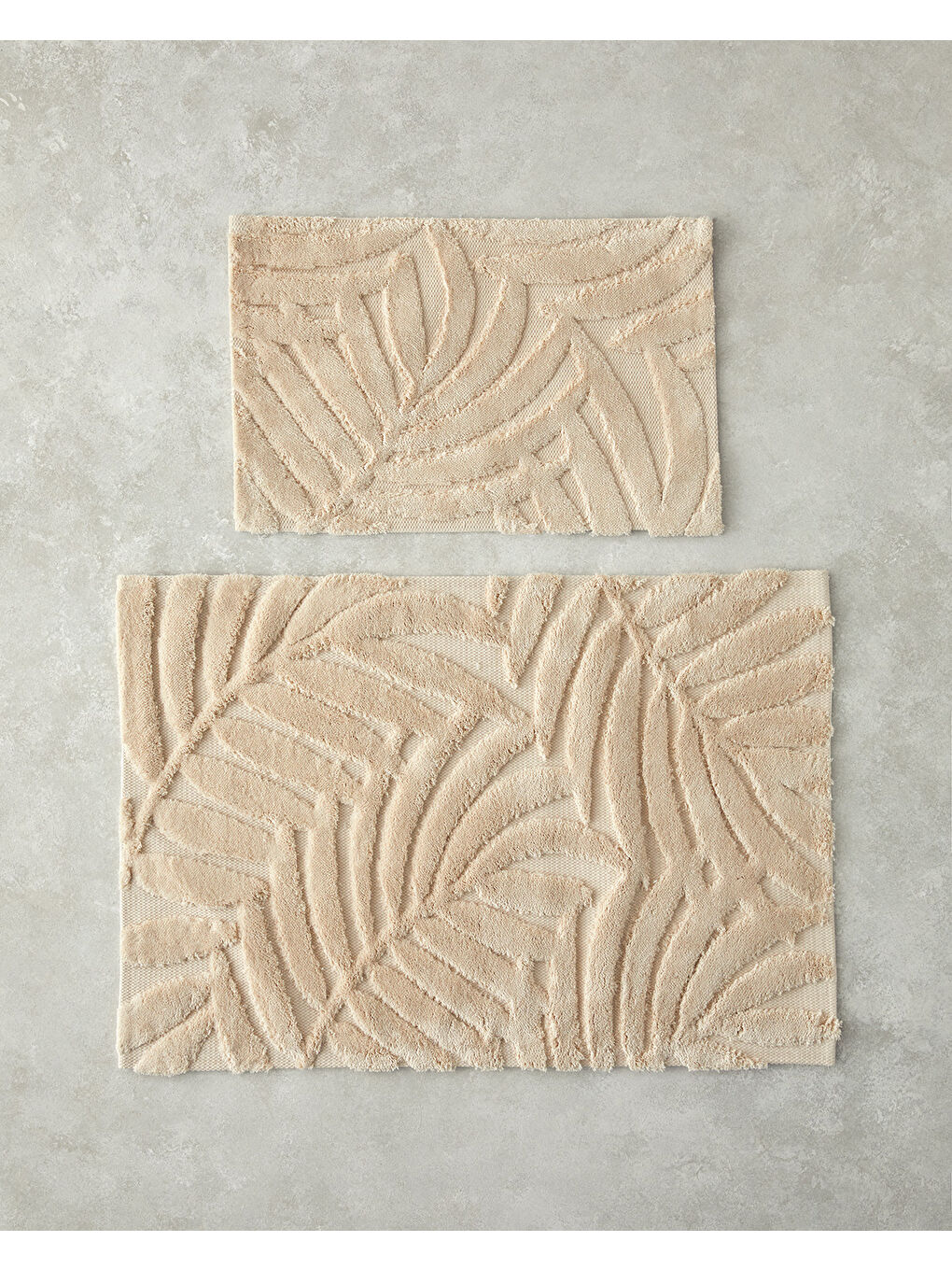 Leafy Joy Pamuklu Banyo Paspası Seti Bej