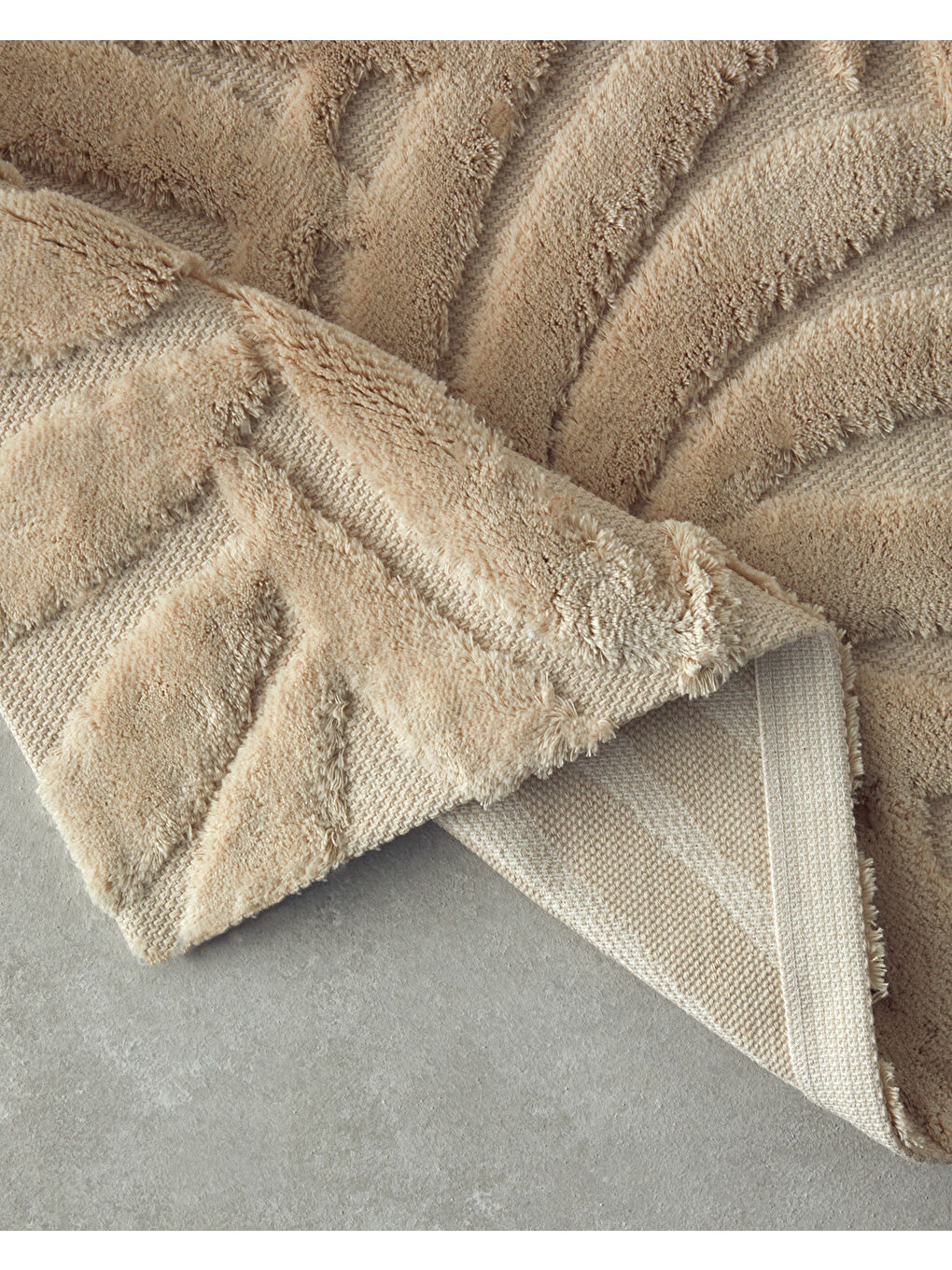 Leafy Joy Pamuklu Banyo Paspası Seti Bej-2