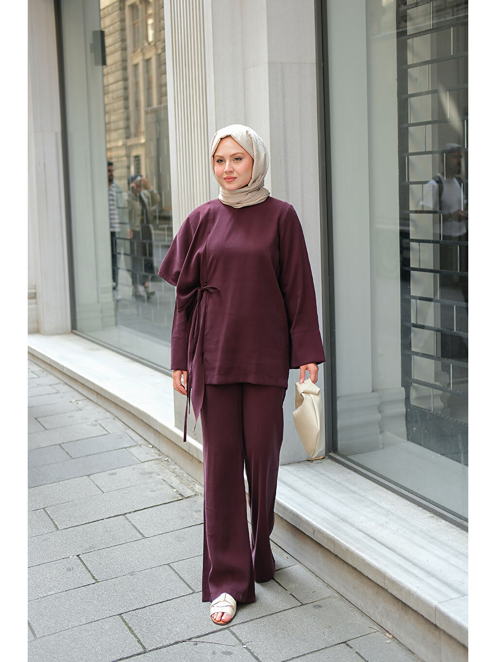 Kadın Pelerinli Modal Takım Bordo