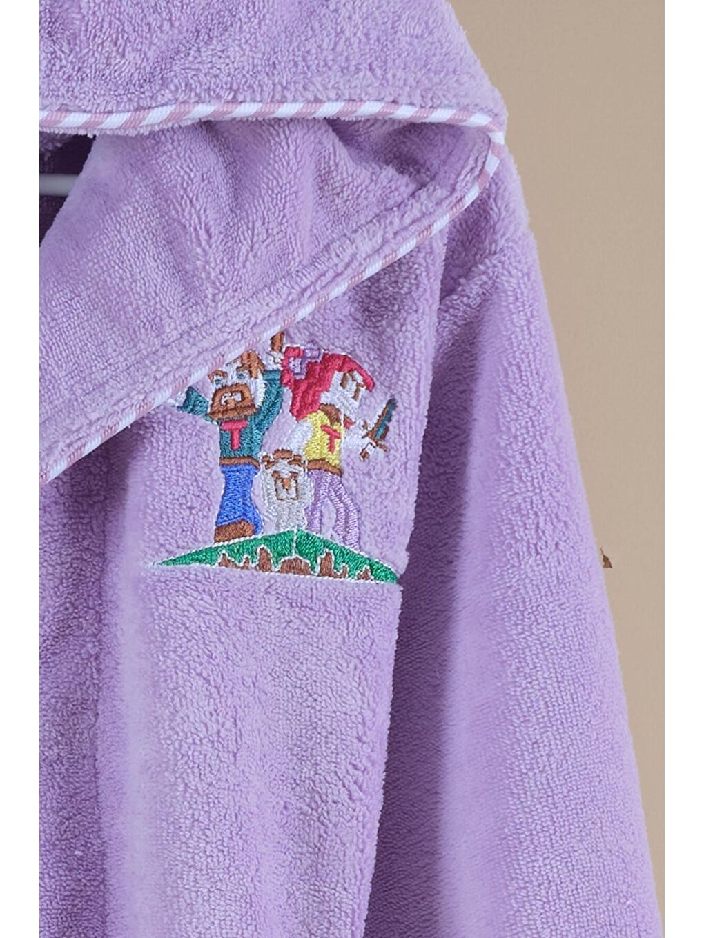 Lila Bambu Nakışlı Çocuk Bornozu - M.Craft-1