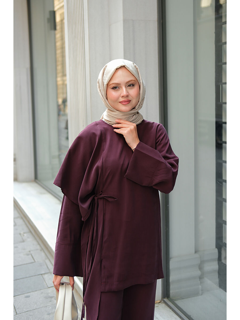 Kadın Pelerinli Modal Takım Bordo-1