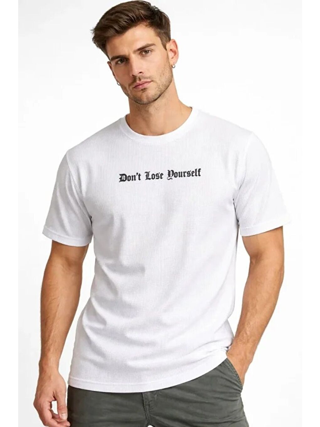 Beyaz Erkek Wafıl Kumaş Tişört