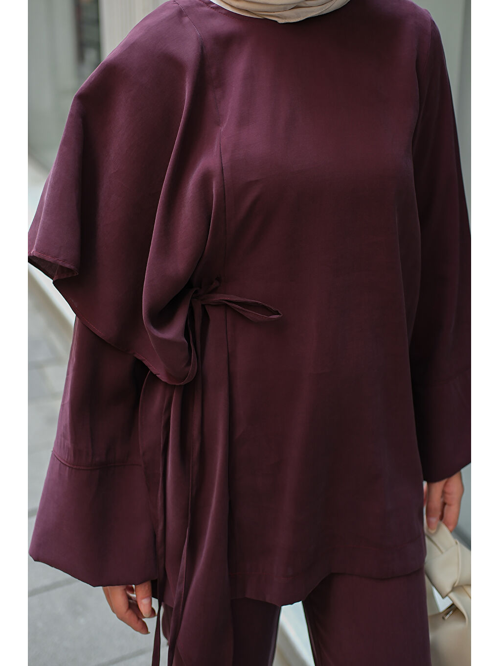 Kadın Pelerinli Modal Takım Bordo-3