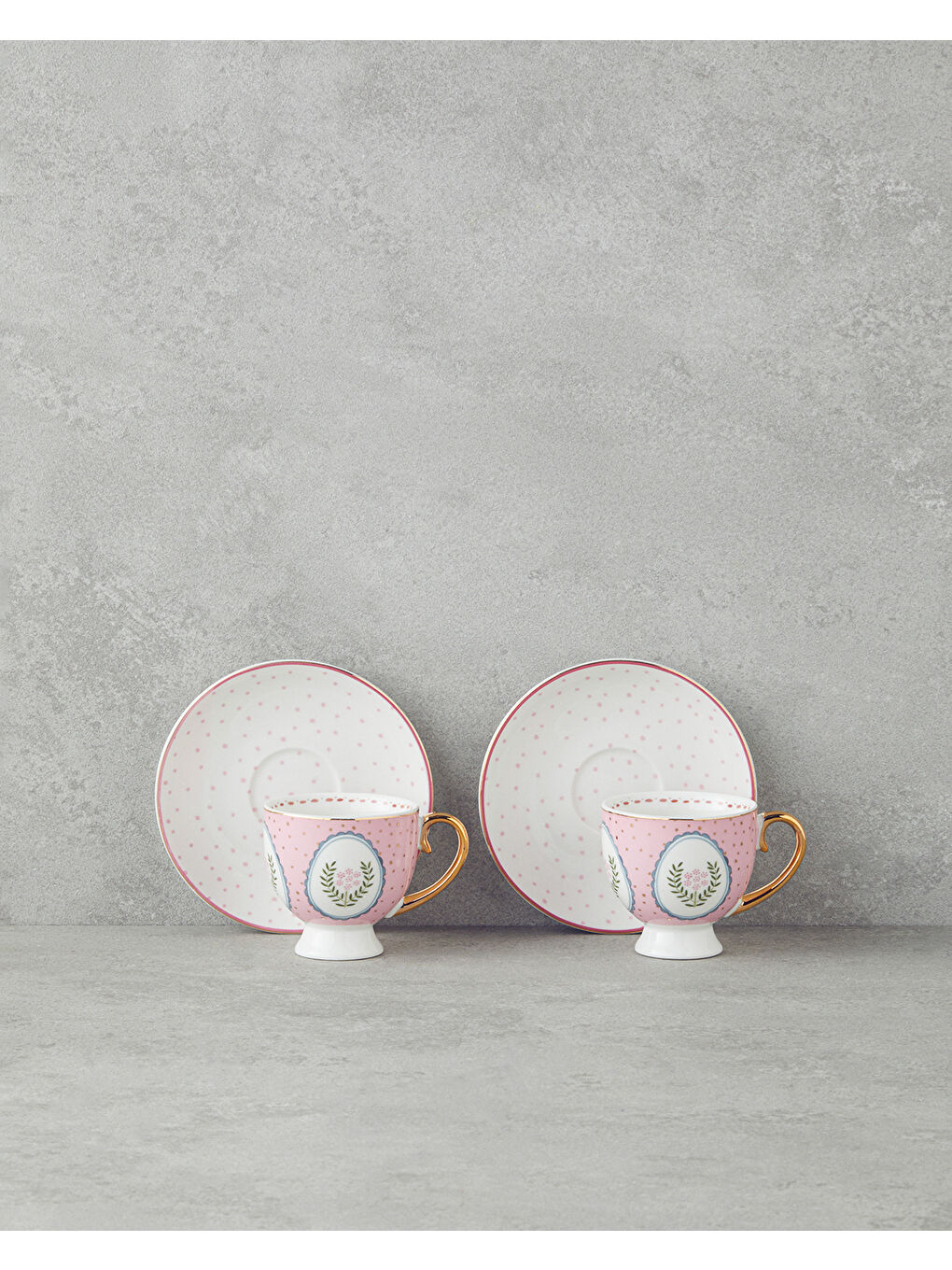 Retro Vibe New Bone China 4 Parça 2 Kişilik Kahve Fincan Takımı 100 ml Pembe-1