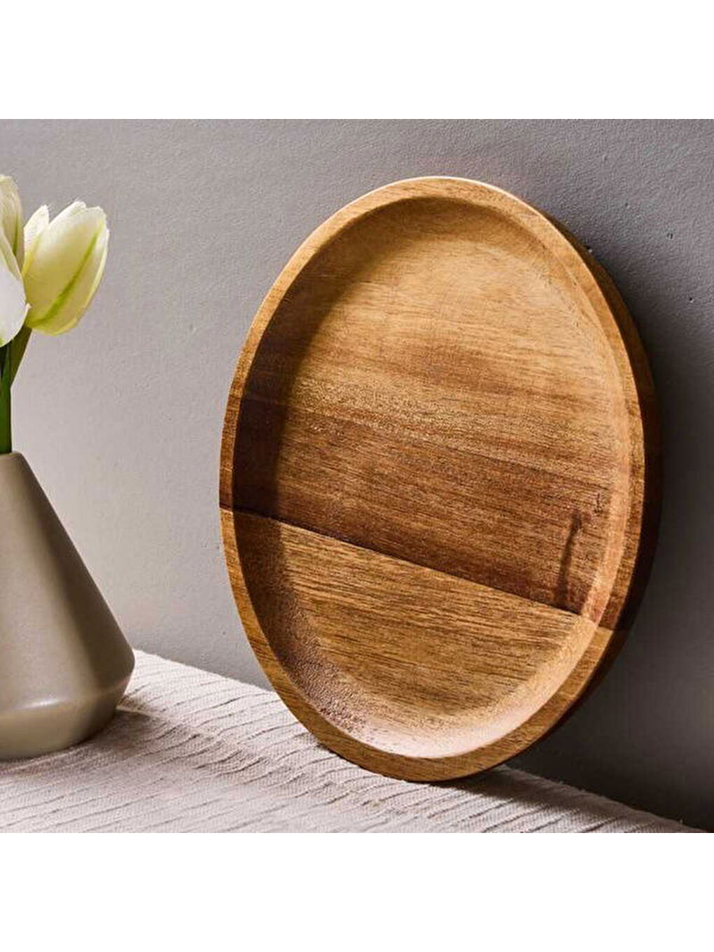 Morry Akasya Yuvarlak Sunum Tabağı - Kahverengi - 20 cm-2