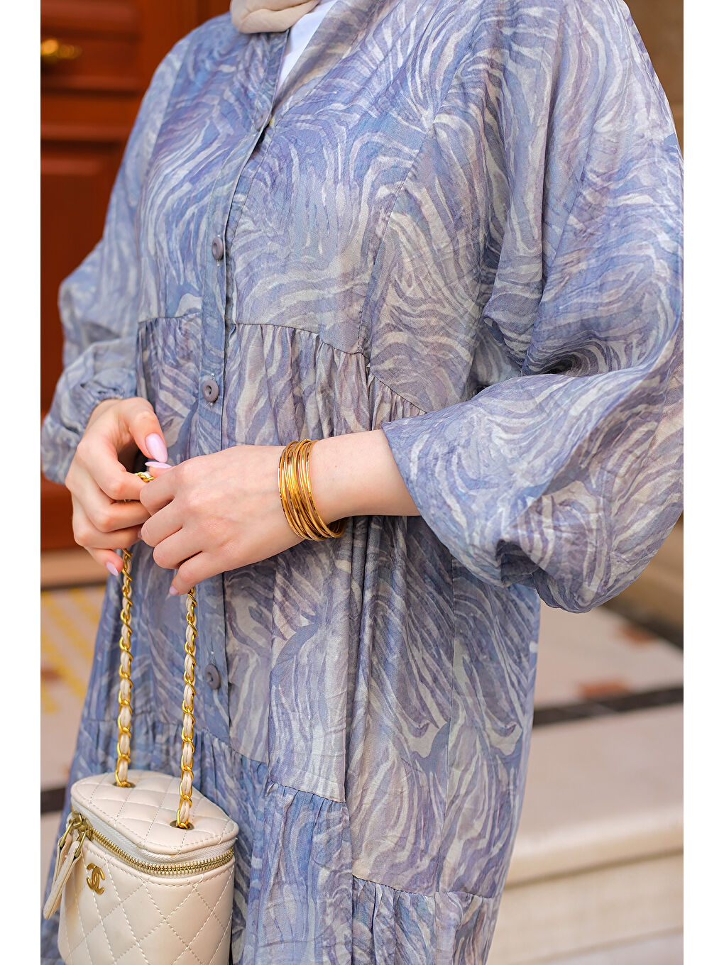 Kadın Zebra Desen Elbise  Mavi-3