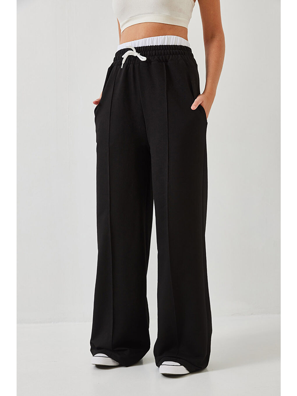 Siyah Kadın Bel Bağlamalı Lastikli Pantolon MBHS-1