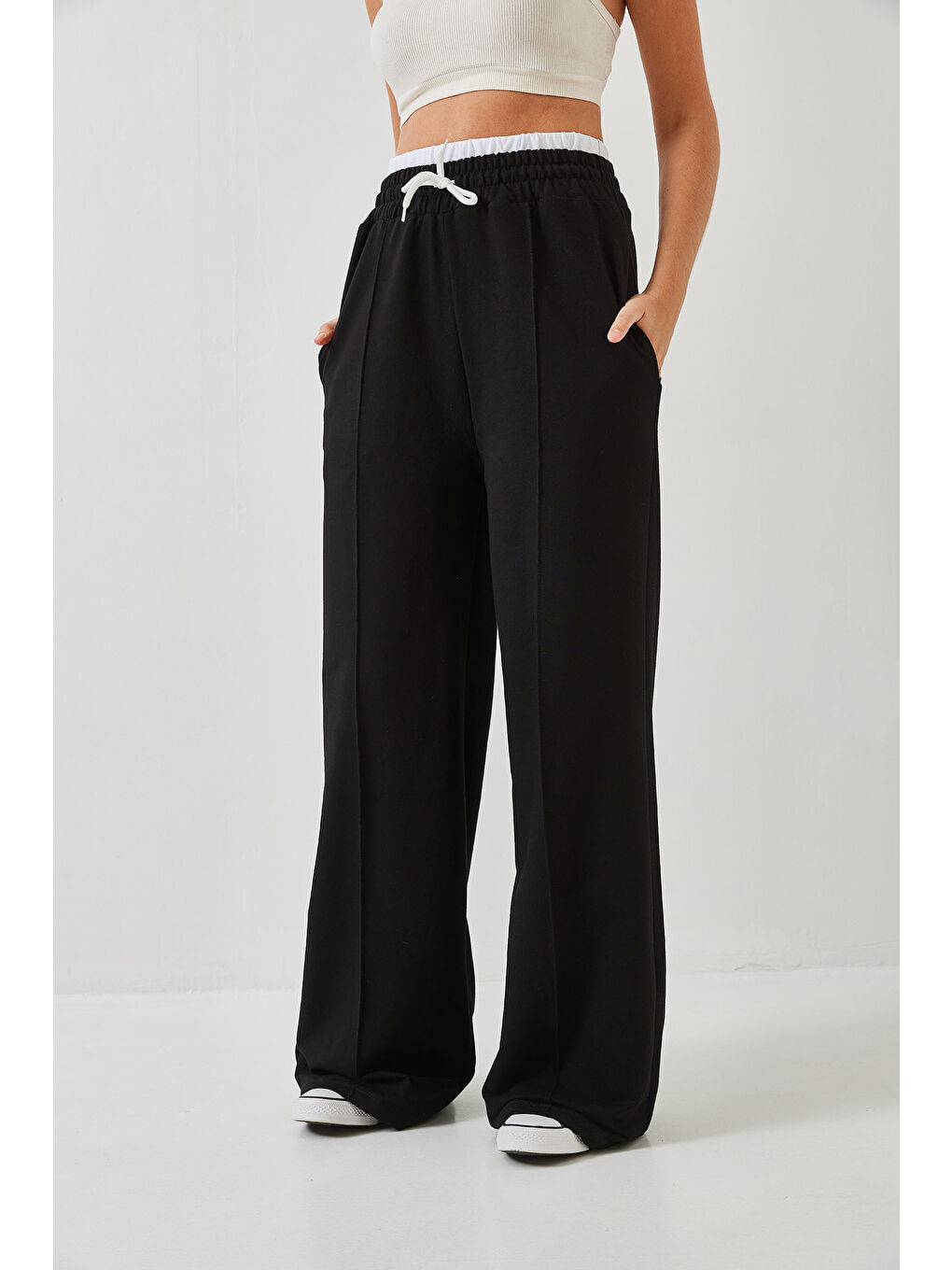 Siyah Kadın Bel Bağlamalı Lastikli Pantolon MBHS-2