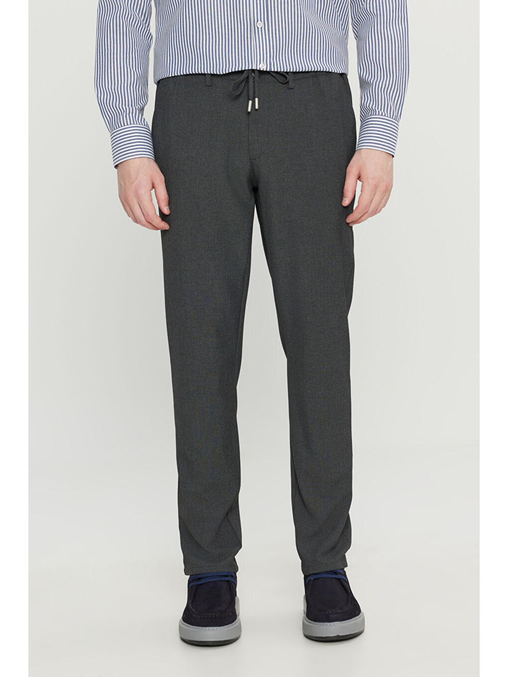 Erkek Antrasit Slim Fit Dar Kesim Beli Bağlamalı Yan Cepli Casual Jogger Pantolon