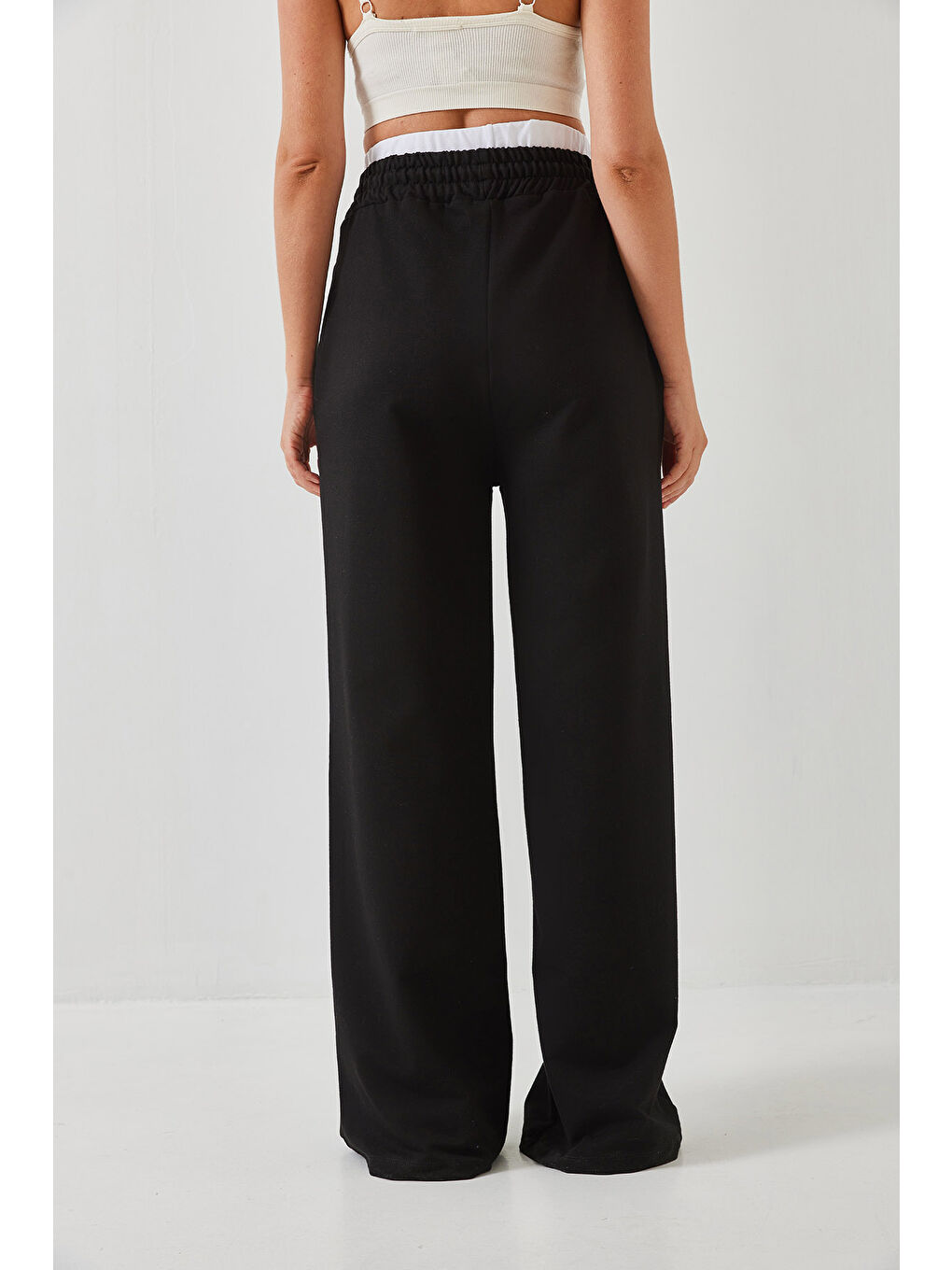 Siyah Kadın Bel Bağlamalı Lastikli Pantolon MBHS-5