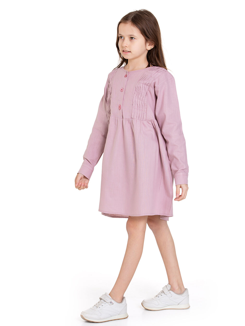 Pembe Kız Çocuk Pile Fırfır Detaylı Elbise P1017-1