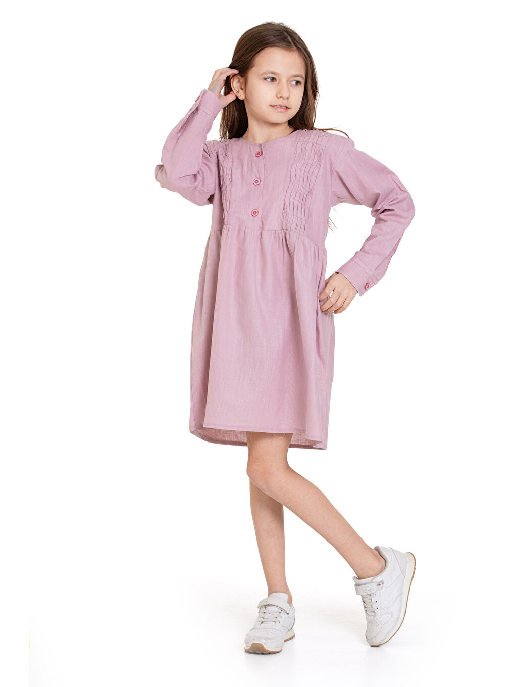 Pembe Kız Çocuk Pile Fırfır Detaylı Elbise P1017-2