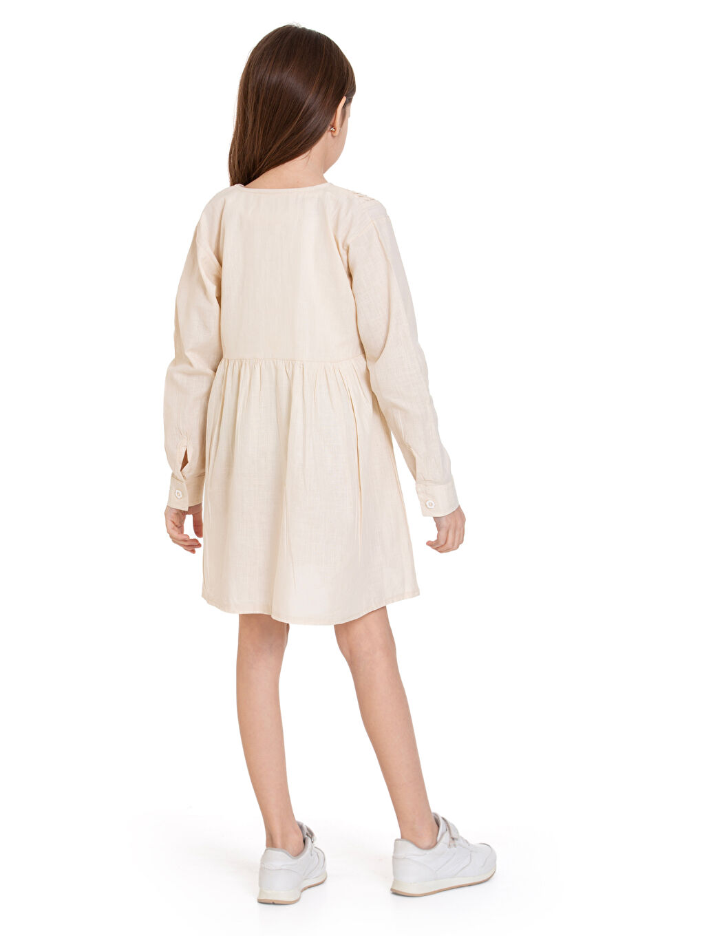 Ekru Kız Çocuk Pile Fırfır Detaylı Elbise P1017-3