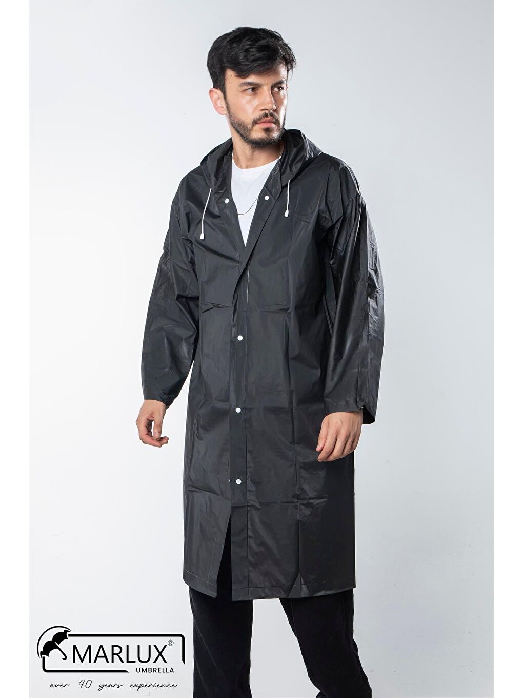 Kadın Erkek Yağmurluk Kapüşonlu Çıtçıtlı Eva Siyah Yağmurluk M21MRC881R03-3