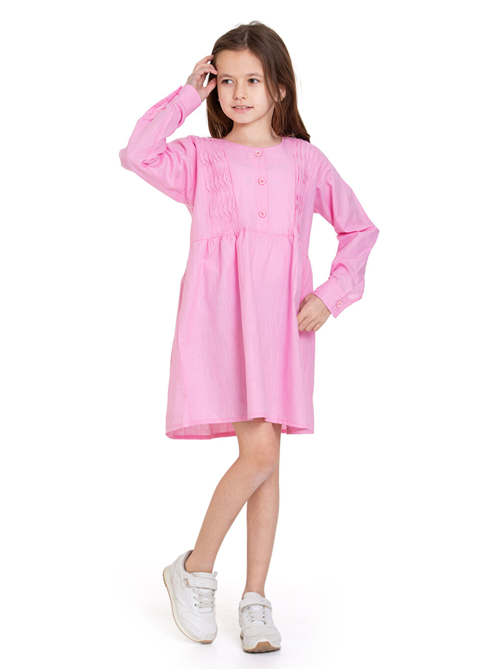 Pembe Kız Çocuk Pile Fırfır Detaylı Elbise P1017-1