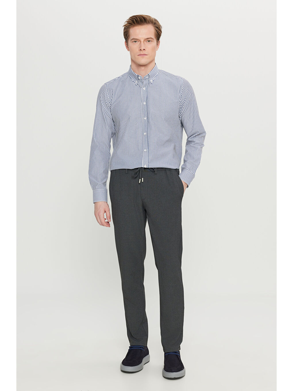 Erkek Antrasit Slim Fit Dar Kesim Beli Bağlamalı Yan Cepli Casual Jogger Pantolon-1