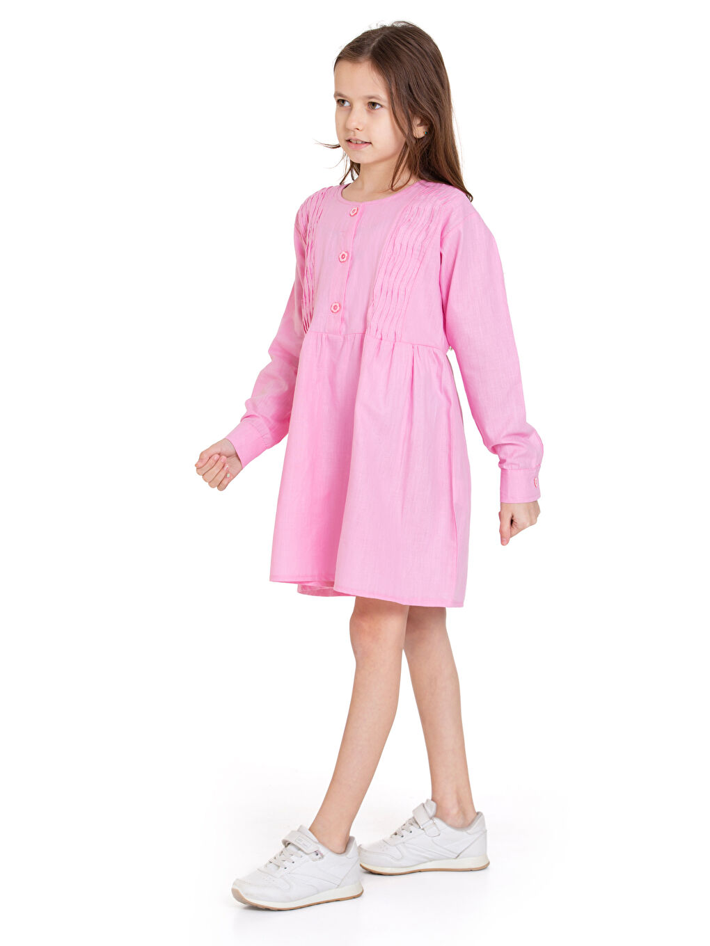Pembe Kız Çocuk Pile Fırfır Detaylı Elbise P1017-2