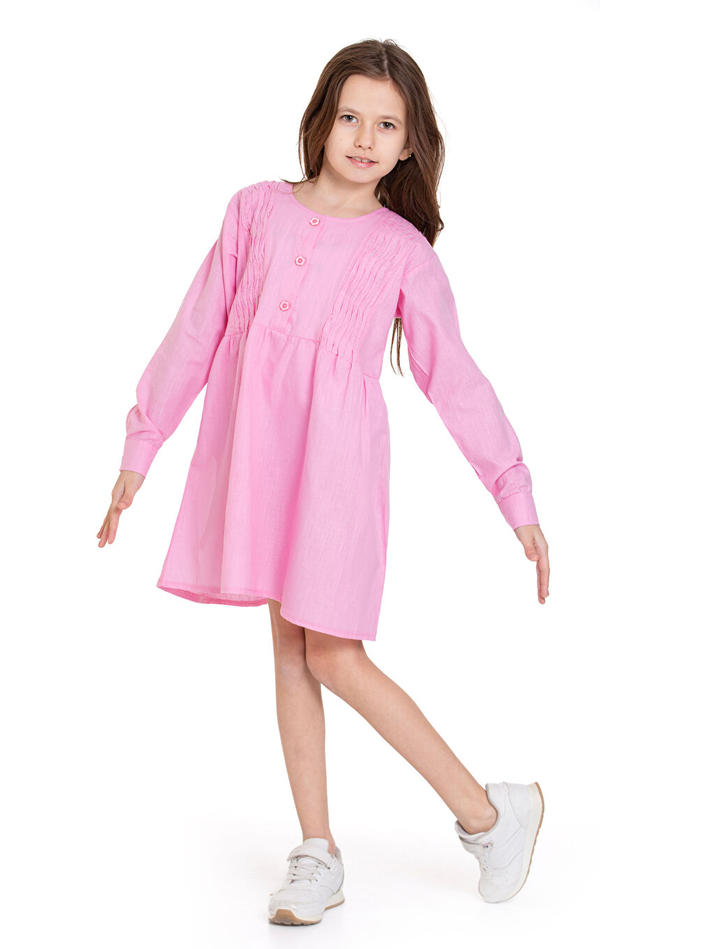 Pembe Kız Çocuk Pile Fırfır Detaylı Elbise P1017-3