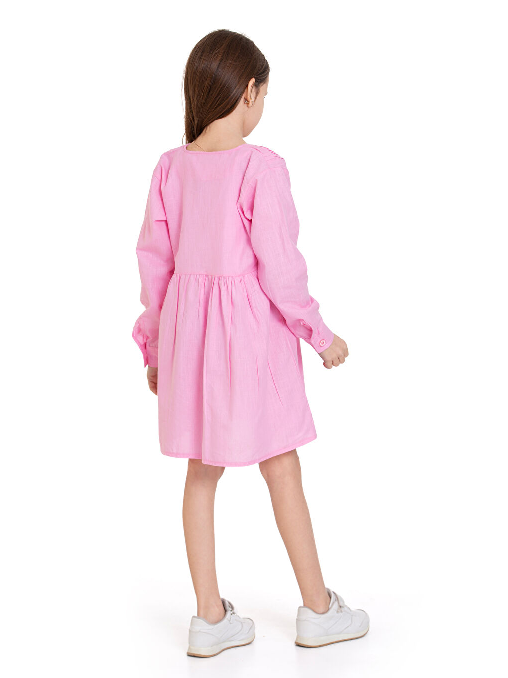 Pembe Kız Çocuk Pile Fırfır Detaylı Elbise P1017-4