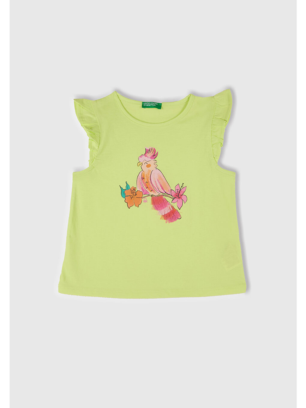 Kız Çocuk Sarı Önü Baskılı Pile Kollu T-Shirt