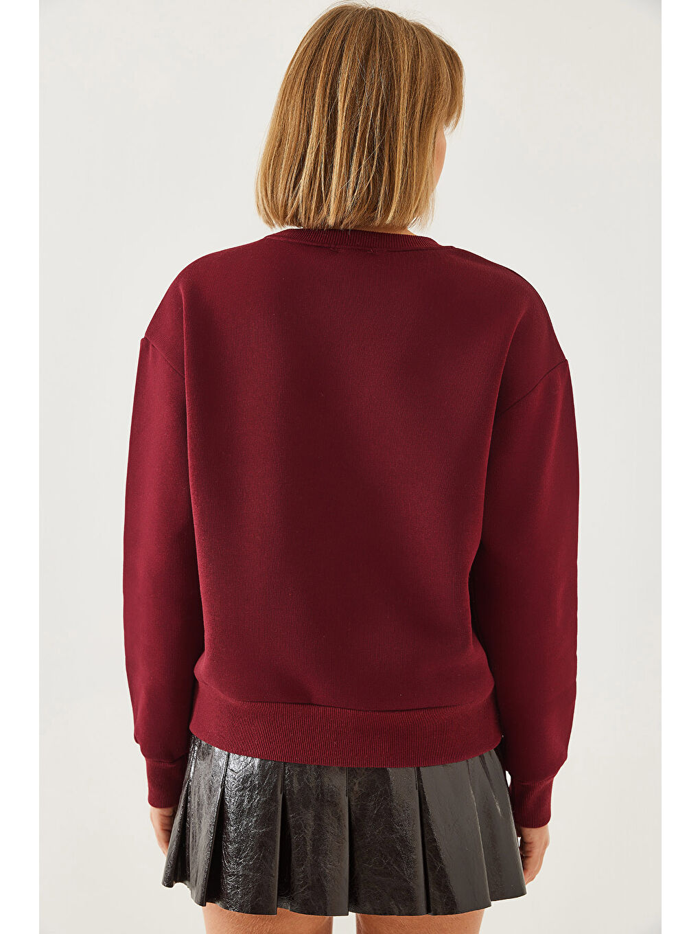 Bordo Kadın Renkli Kelebek Baskılı Sweatshirt MBHS-1