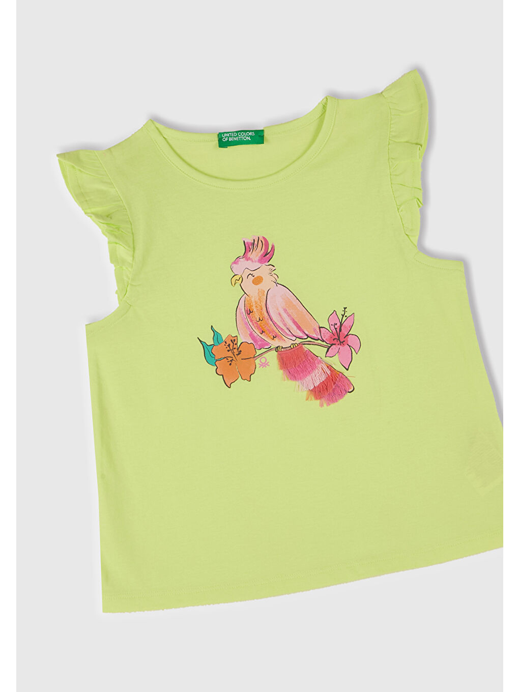 Kız Çocuk Sarı Önü Baskılı Pile Kollu T-Shirt-1