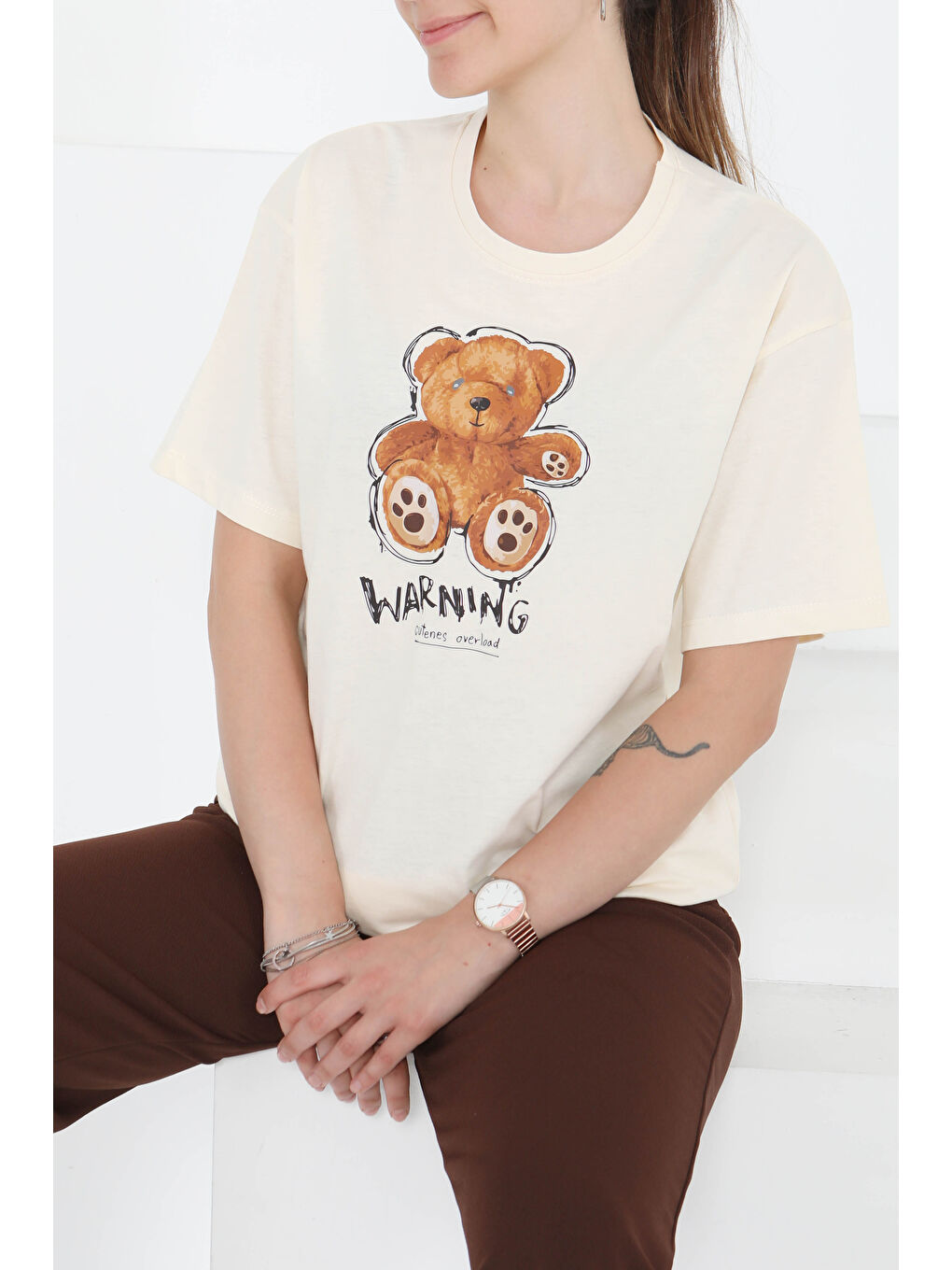 Ekru Baskılı Kısa Kollu T-Şhirt Krem - 27350