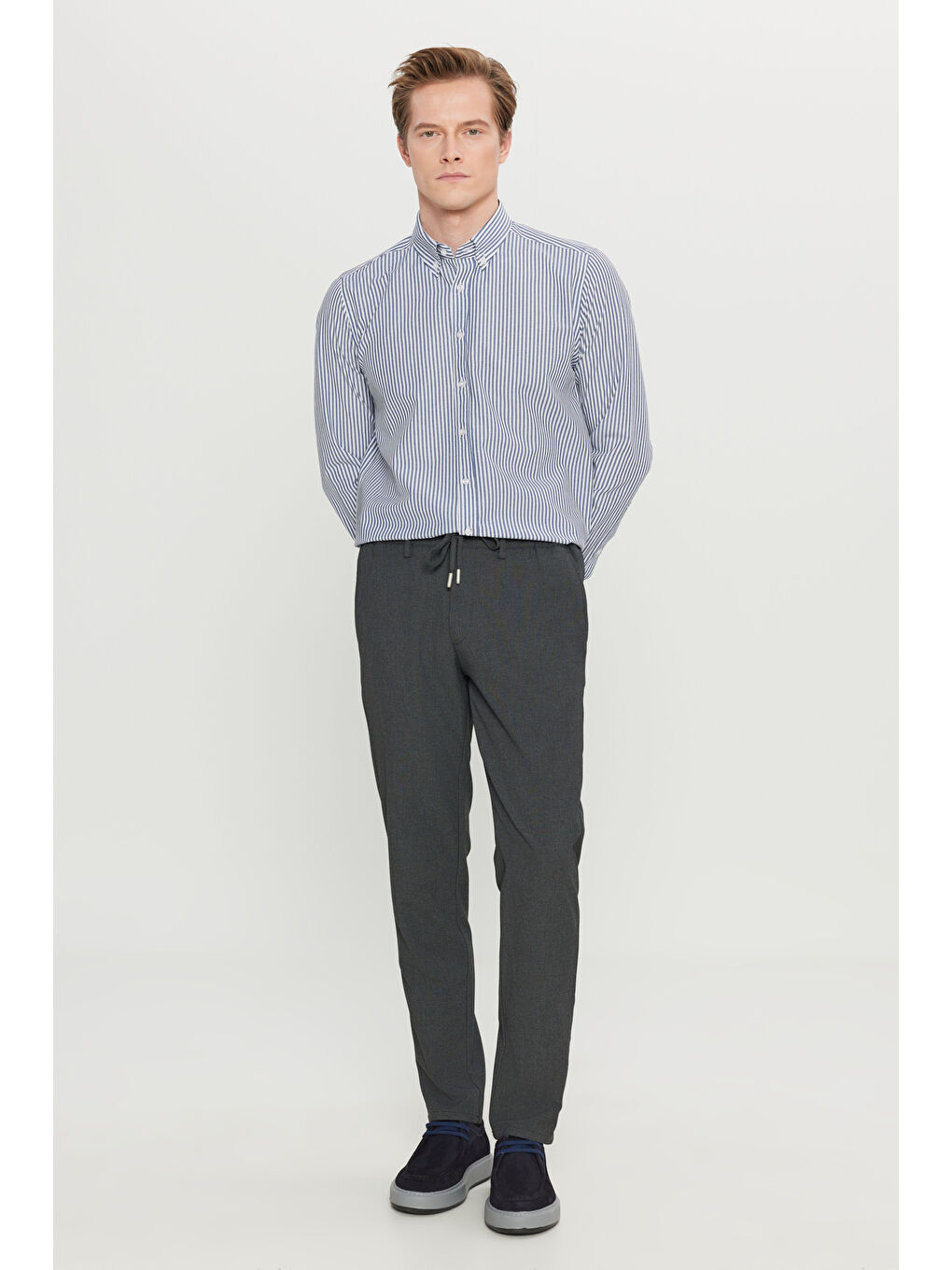 Erkek Antrasit Slim Fit Dar Kesim Beli Bağlamalı Yan Cepli Casual Jogger Pantolon-2