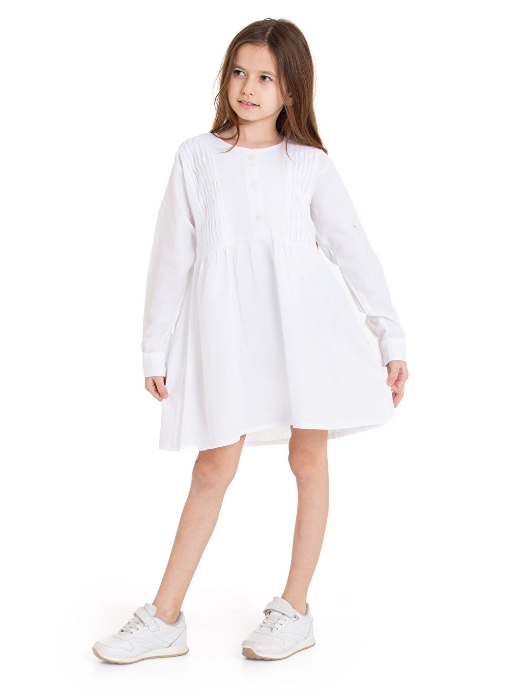 Beyaz Kız Çocuk Pile Fırfır Detaylı Elbise P1017