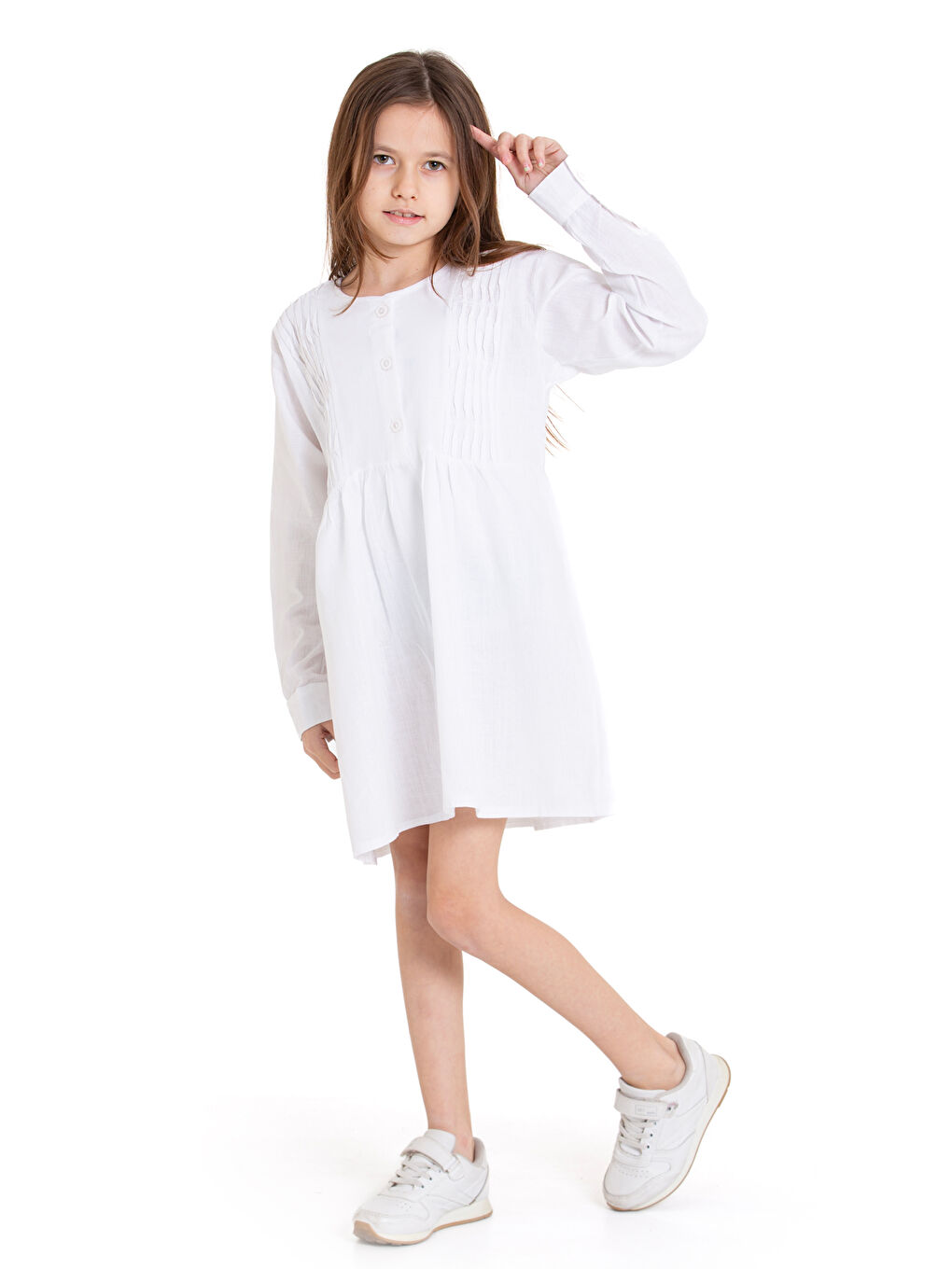 Beyaz Kız Çocuk Pile Fırfır Detaylı Elbise P1017-1