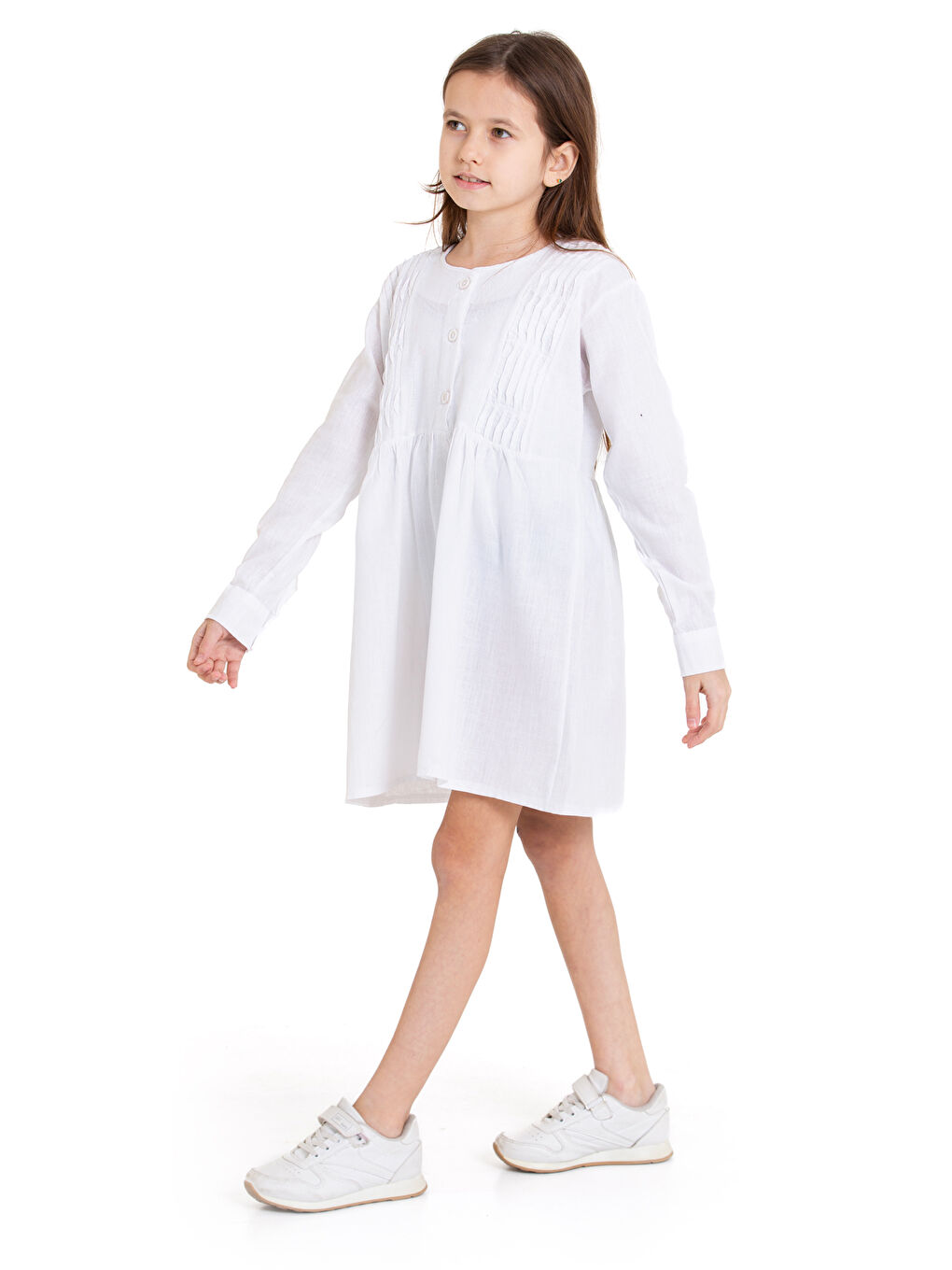Beyaz Kız Çocuk Pile Fırfır Detaylı Elbise P1017-2
