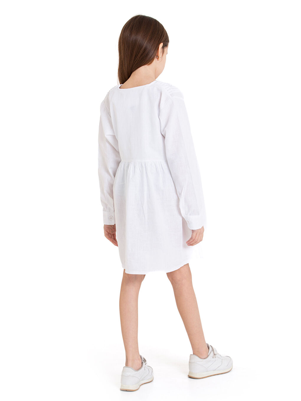 Beyaz Kız Çocuk Pile Fırfır Detaylı Elbise P1017-4