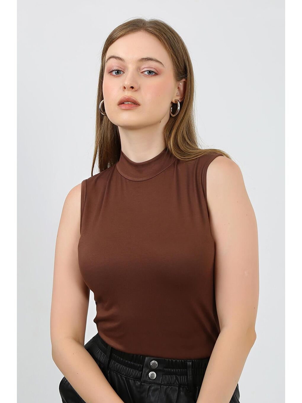 Kahverengi Kadın Kolsuz Body-2
