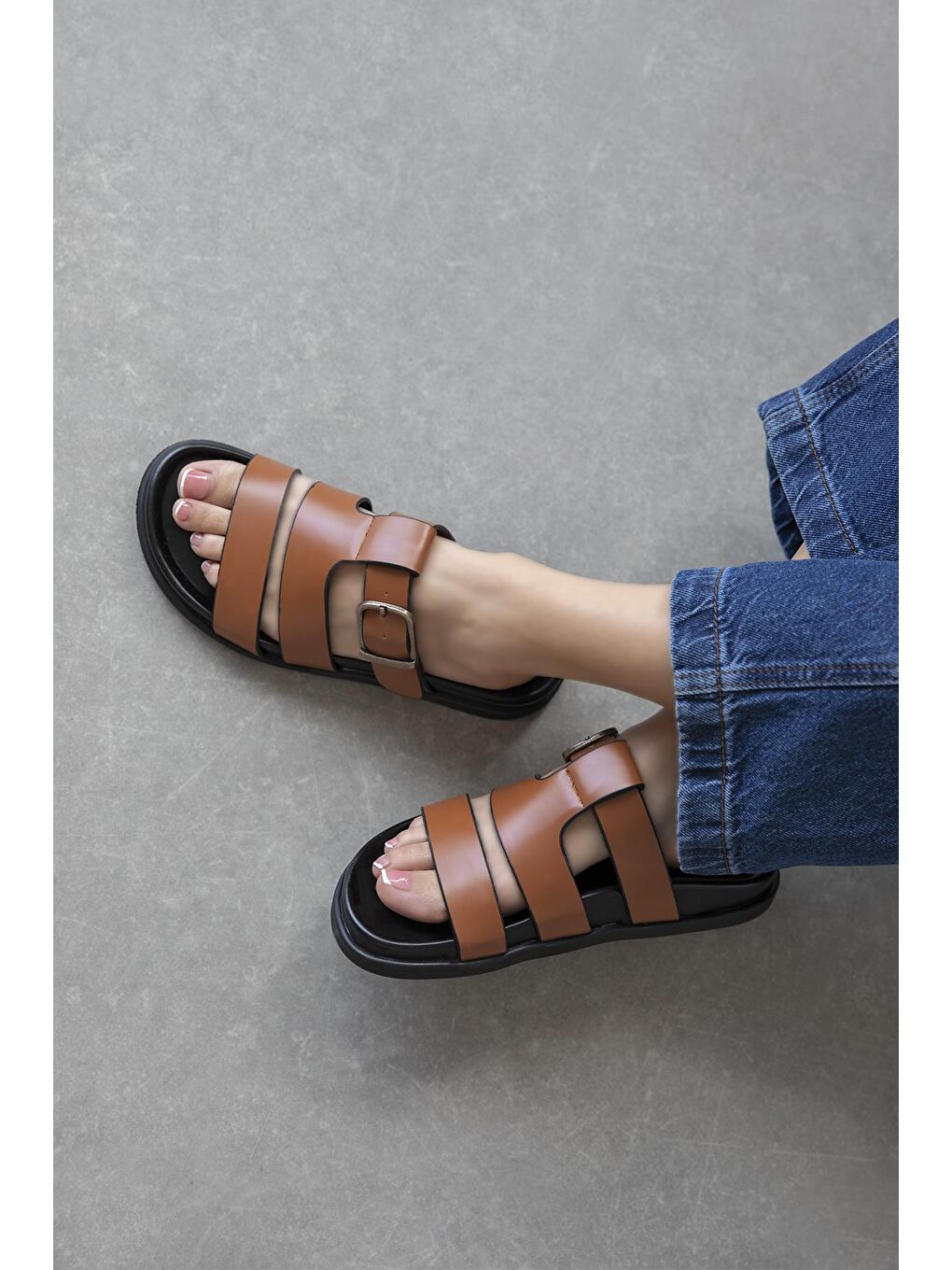 Kahverengi Toff Kadın Toka Detay Günlük Konfor Terlik Taba-1