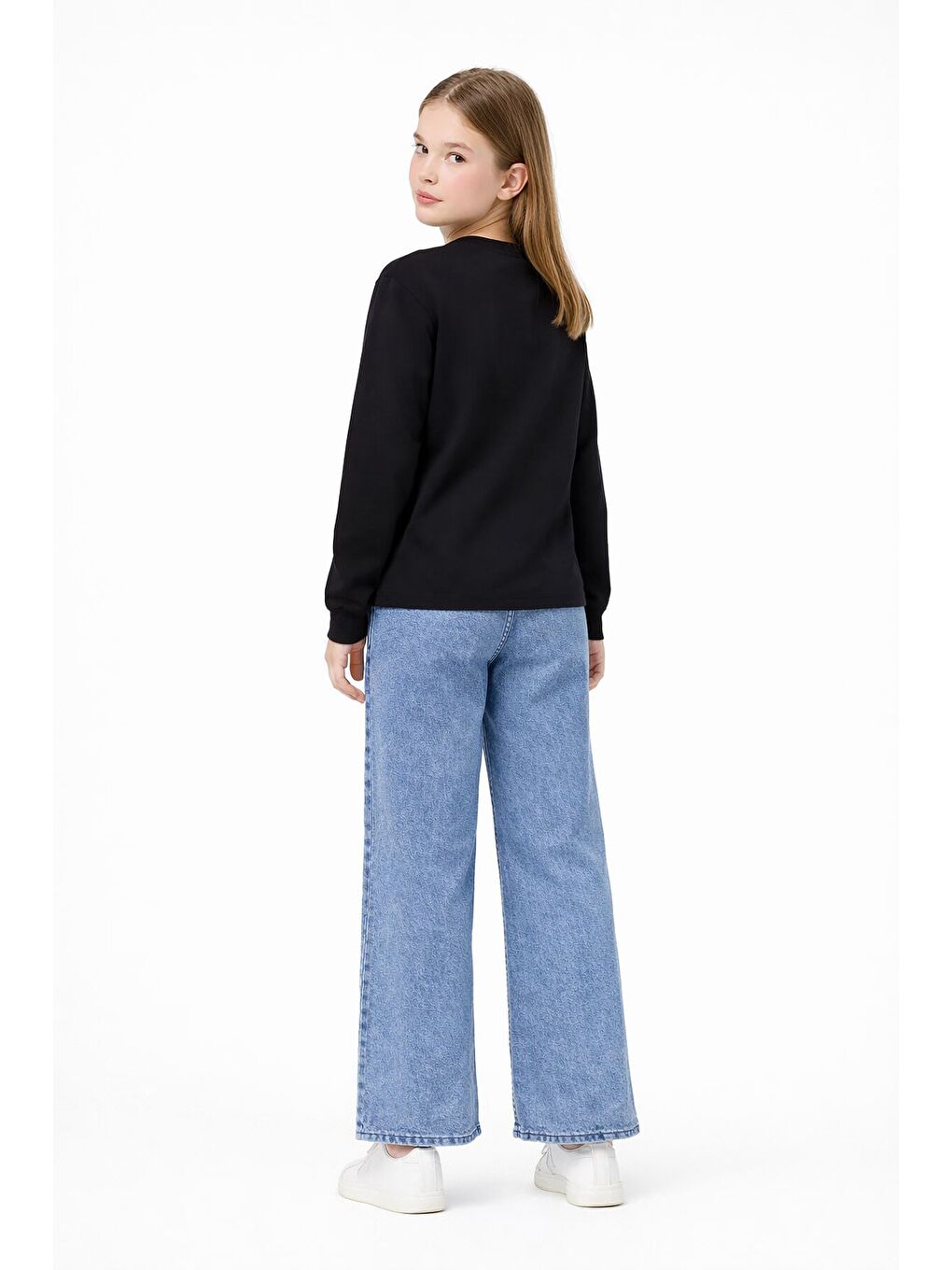 Siyah Gül Nakışlı Badili Jean Pantolonlu Kız Çocuk 2li Takım 23748-3