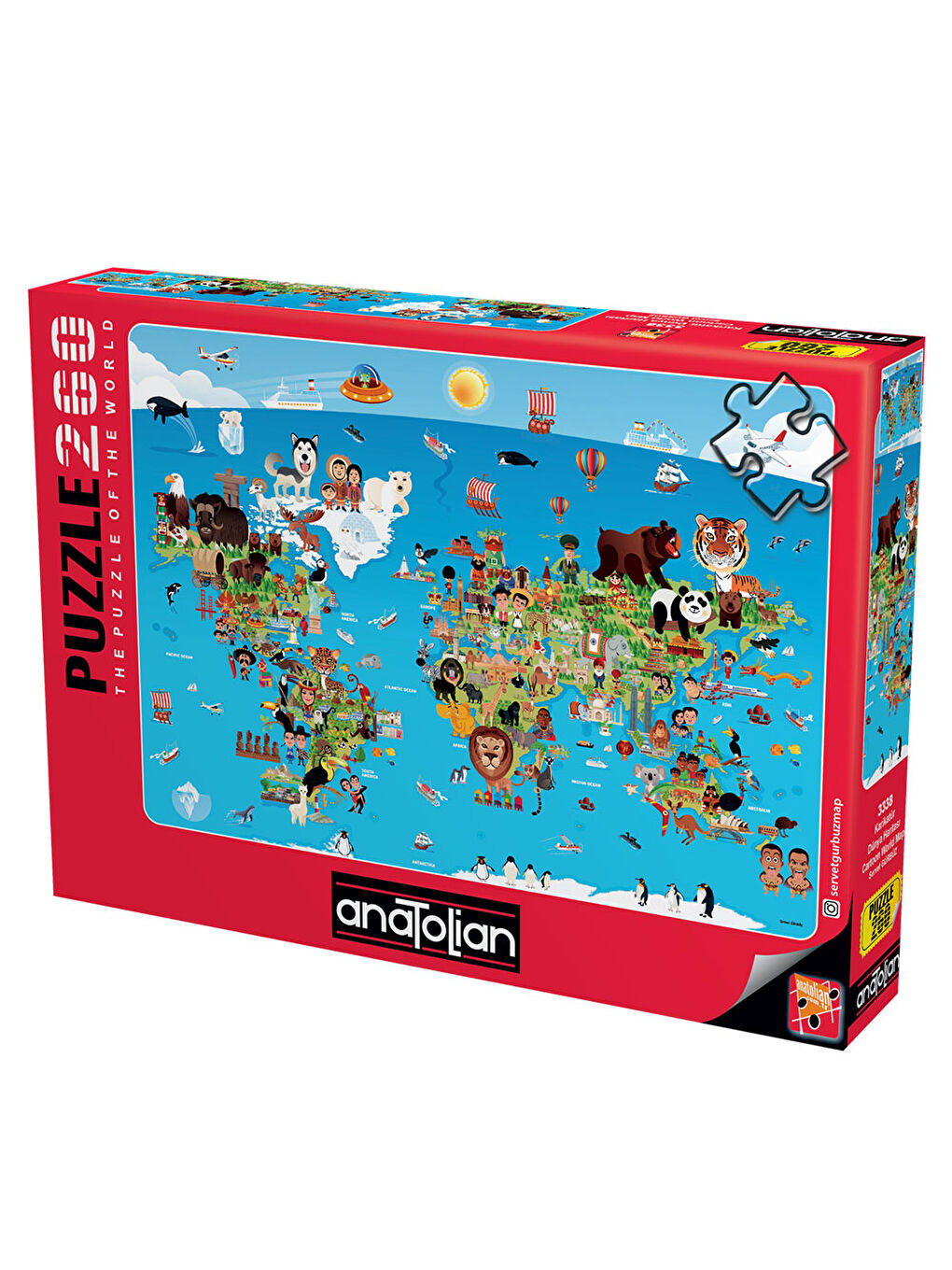 Anatolian Renksiz Puzzle 260 Parça Karikatür Dünya Haritası 3338