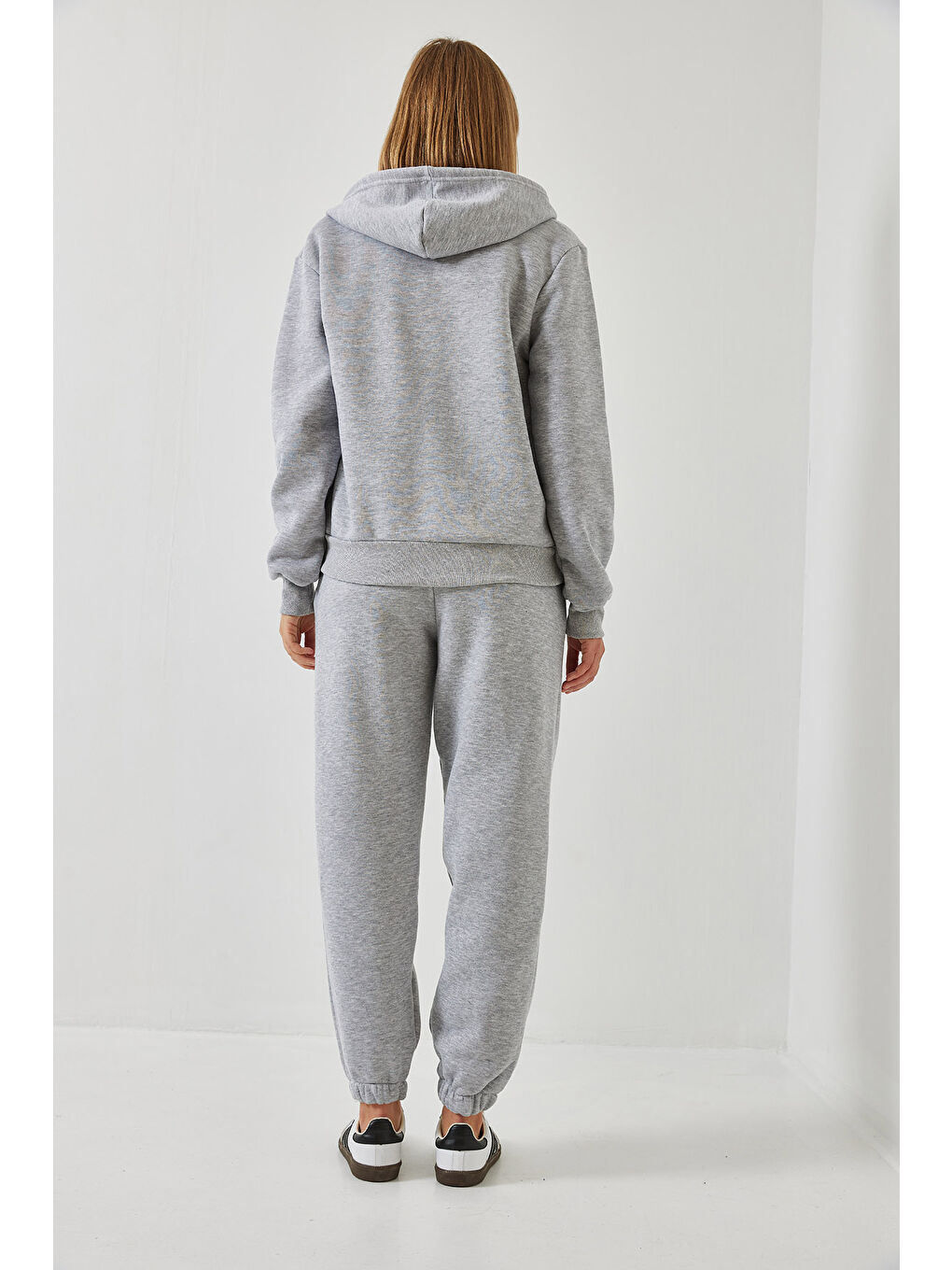 Gri Kadın Kanguru Cepli Kapüşonlu Hırka Alt  Üst Takım MBHS-3
