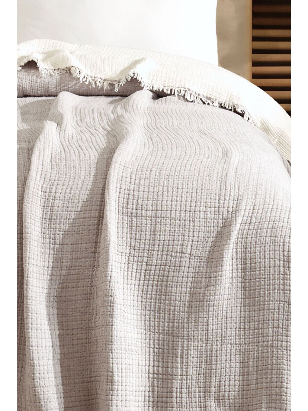 Bej 5 Katlı %100 Pamuk Müslin Yatak Örtüsü – 230x240 cm-2