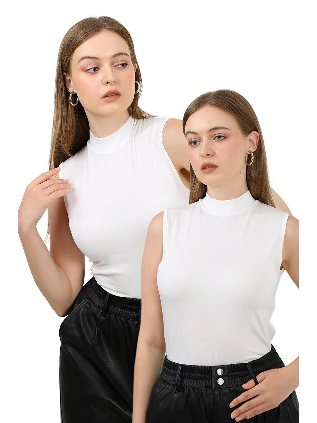 Beyaz Kadın 2'Li Kolsuz Body