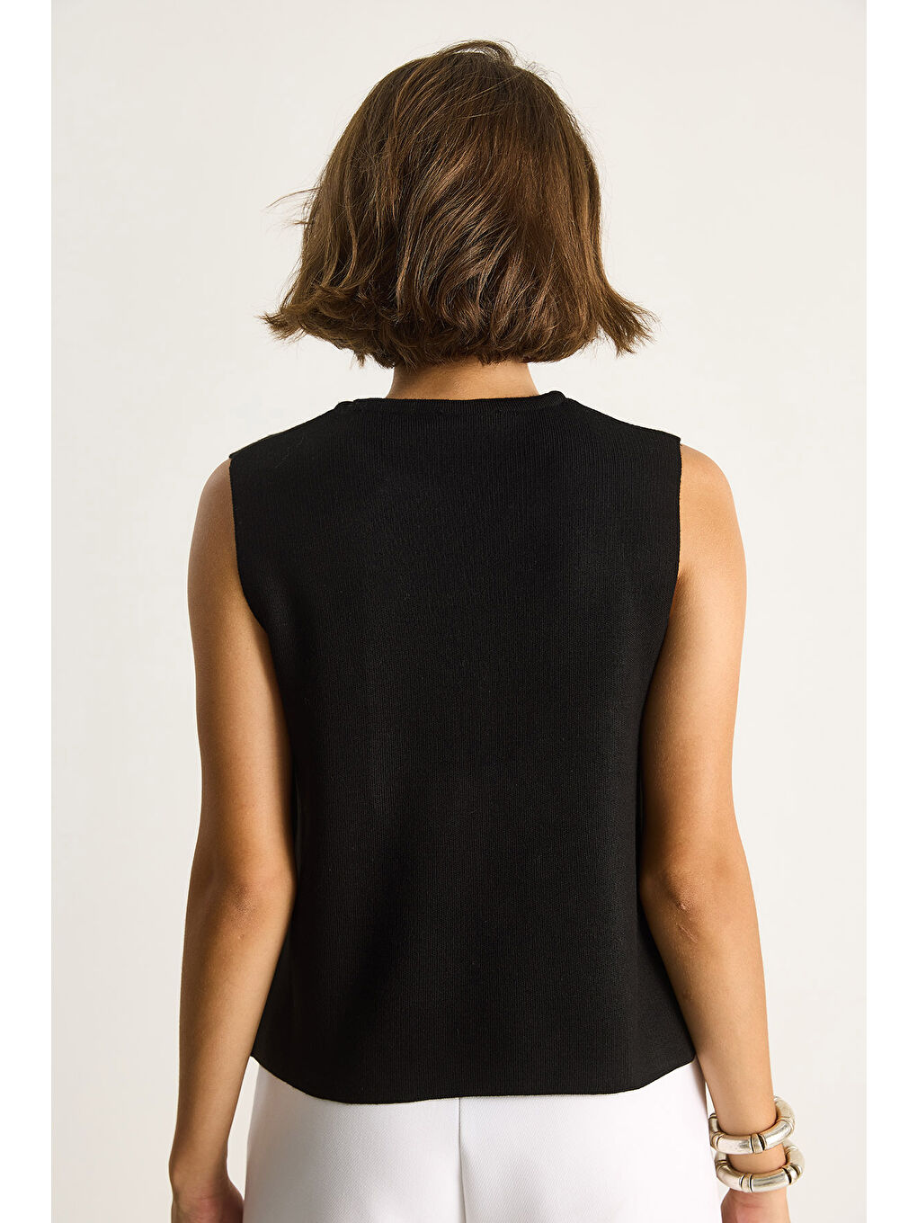 Siyah Kadın Bisiklet Yaka Yandan Düğme Aksesuarlı Örme Bluz-5