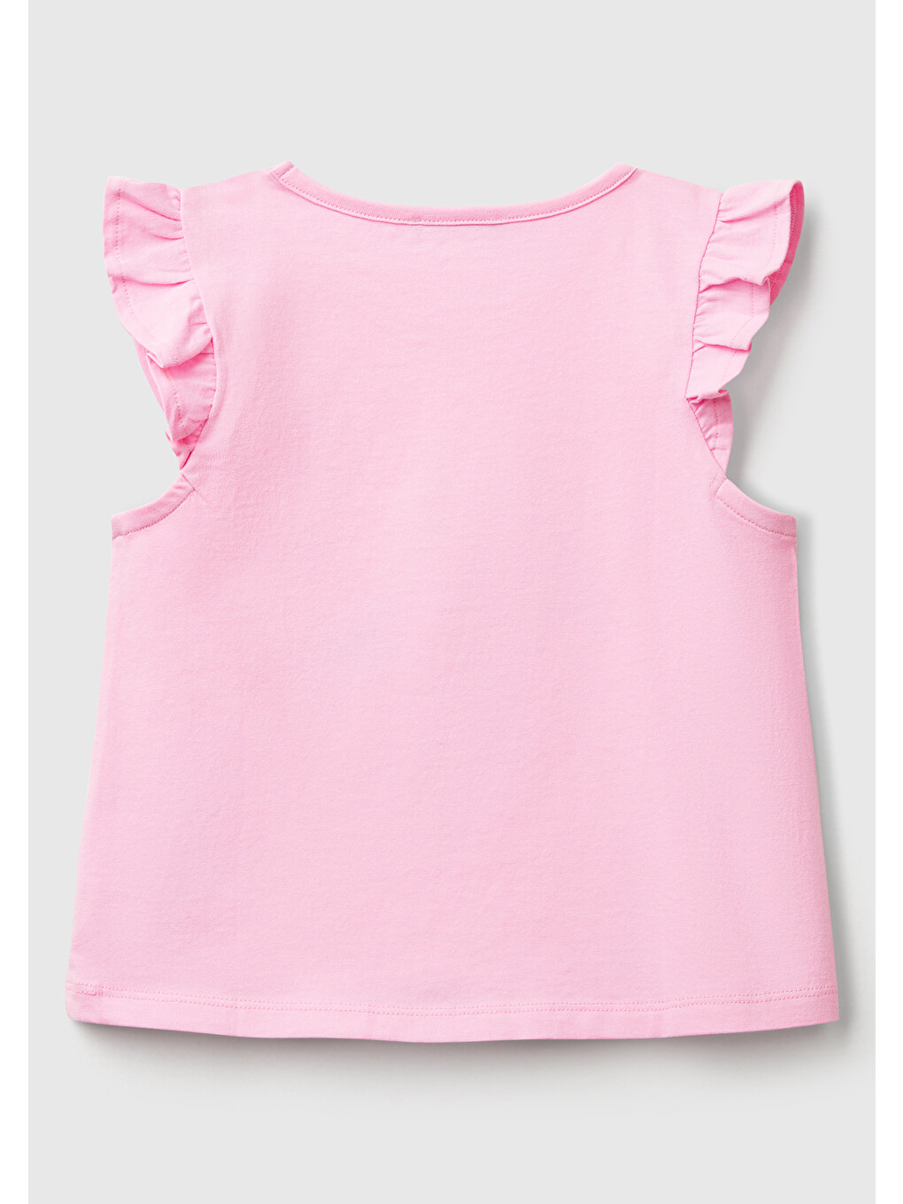 Kız Çocuk Pembe Önü Baskılı Pile Kollu T-shirt-1