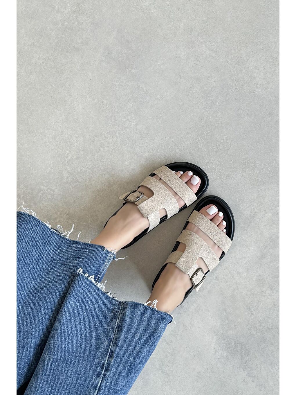 Toff Kadın Toka Detay Günlük Konfor Süet Terlik Bej-1