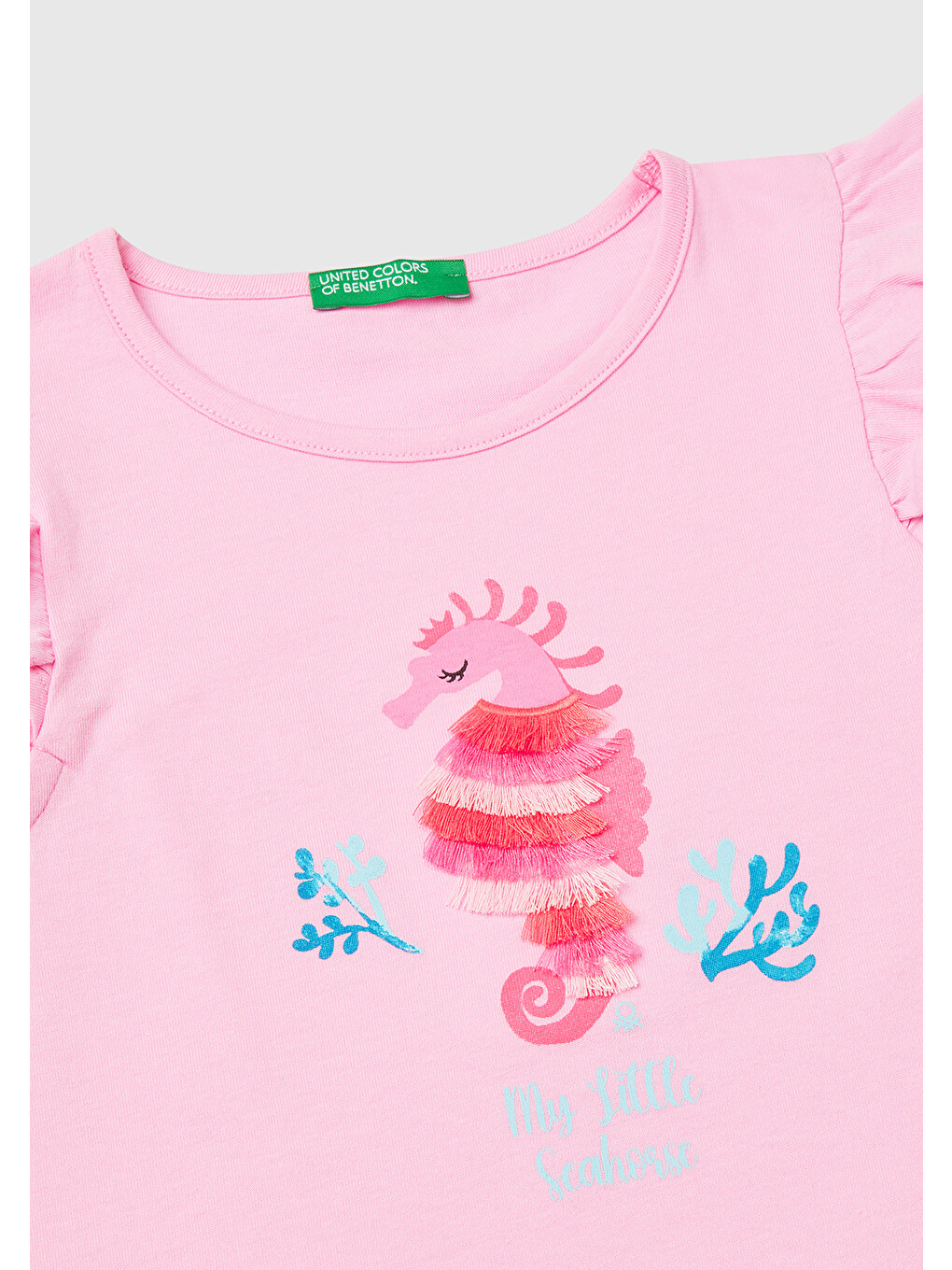 Kız Çocuk Pembe Önü Baskılı Pile Kollu T-shirt-2