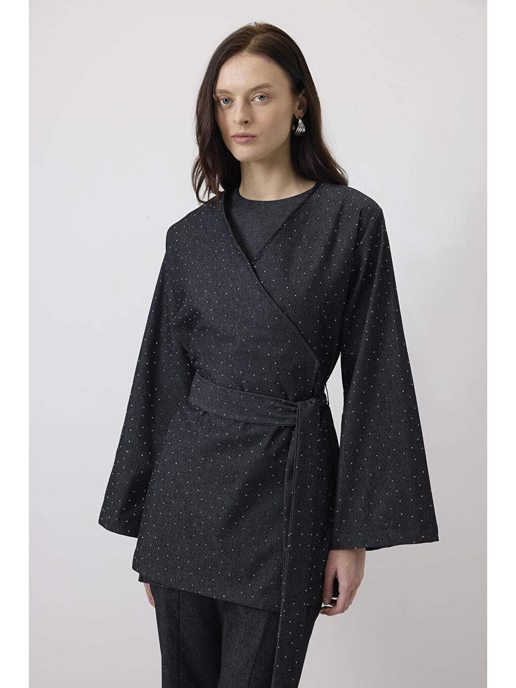 Siyah Taşlı Denim Ceket Pantolon Takım-1