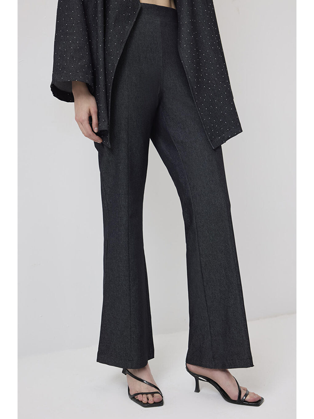 Siyah Taşlı Denim Ceket Pantolon Takım-4