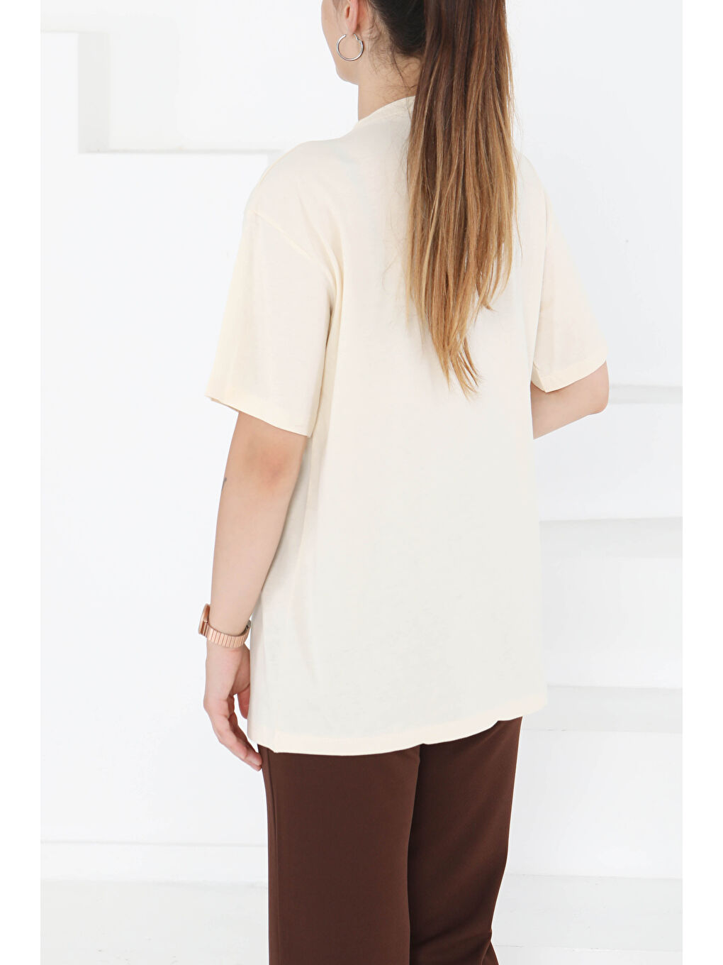 Ekru Baskılı Kısa Kollu T-Şhirt Krem - 27350-4