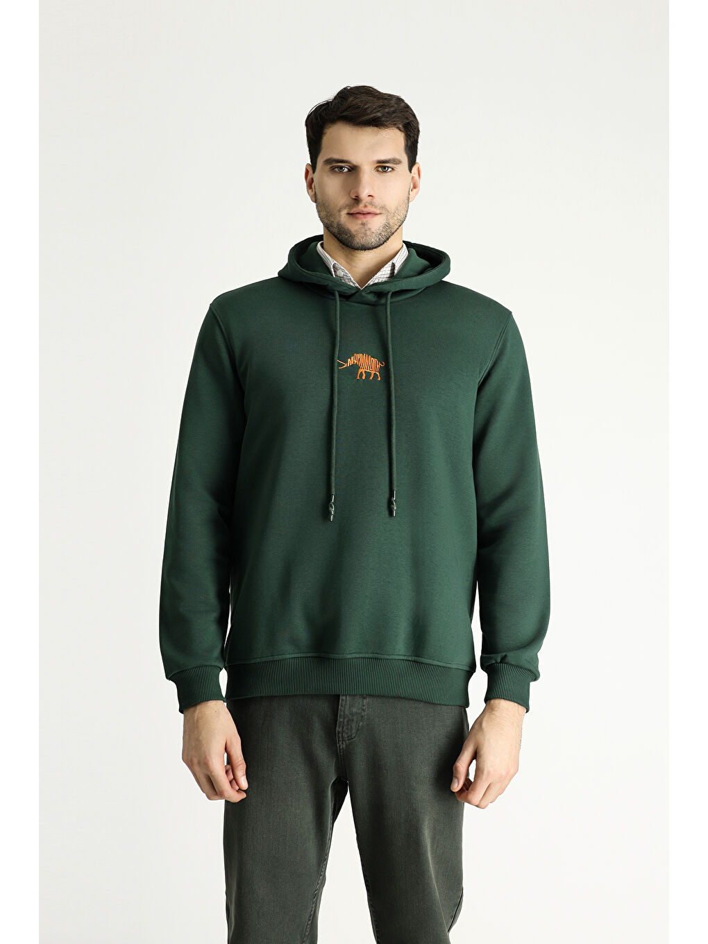 Yeşil Kapüşonlu Nakışlı Pamuklu Sweatshirt-2